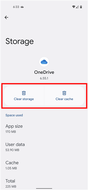 Clear storage and cache data for OneDrive