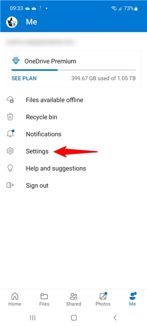 Access the OneDrive Settings on your Samsung Galaxy