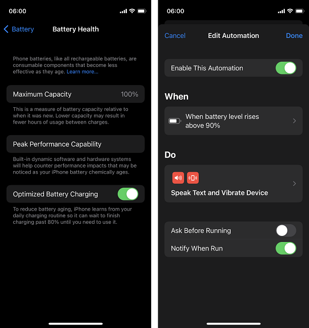 Battery management tools on iPhone