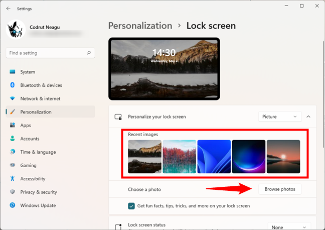 Choose your picture or browse for others in Windows 11