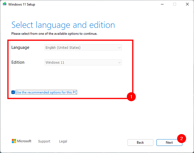 Select the language and edition