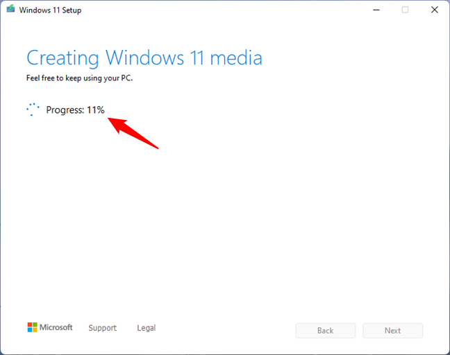 The Windows 11 setup ISO file is created