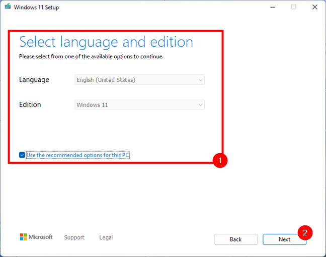 Select the Windows 11 language and edition