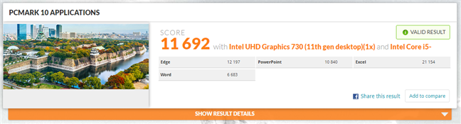 ASUS Mini PC PB62 benchmark results in PCMark 10 Applications