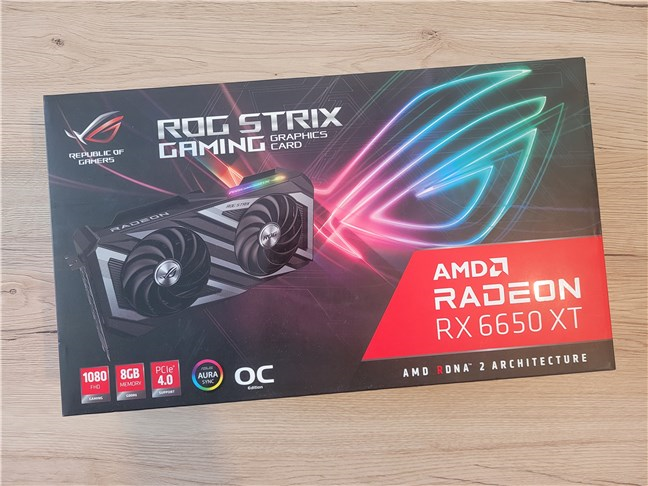 The box of the ASUS ROG Strix RX 6650 XT Gaming 8GB OC Edition