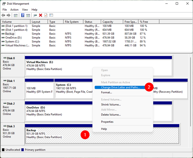 Change drive letter and paths for a partition