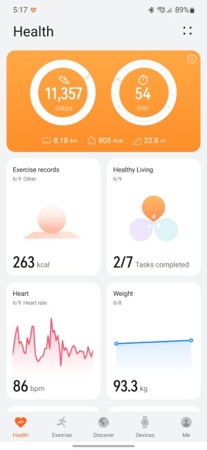 The Home screen of the Huawei Health app