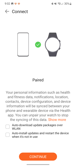 Pairing the watch with Huawei Health