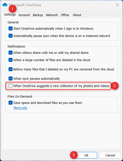 Disable OneDrive's On This Day notifications