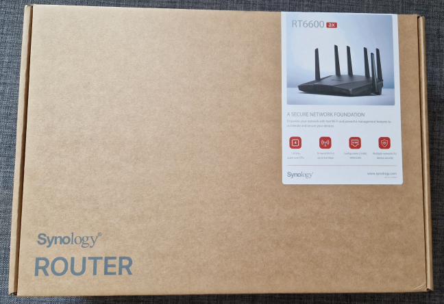 Synology RT6600ax comes in a simple cardboard box