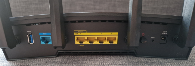 The ports on the back of the Synology RT6600ax