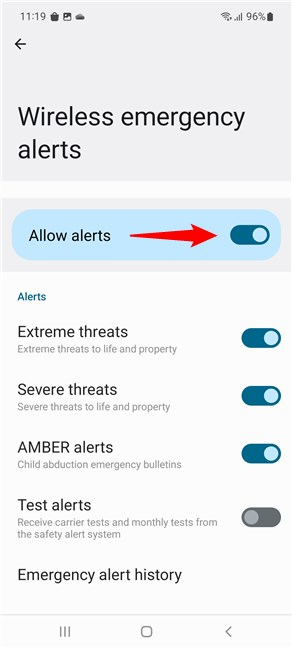 By default, Samsung Galaxy devices allow alerts