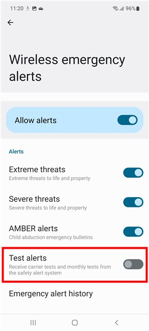 How to disable only some emergency alerts
