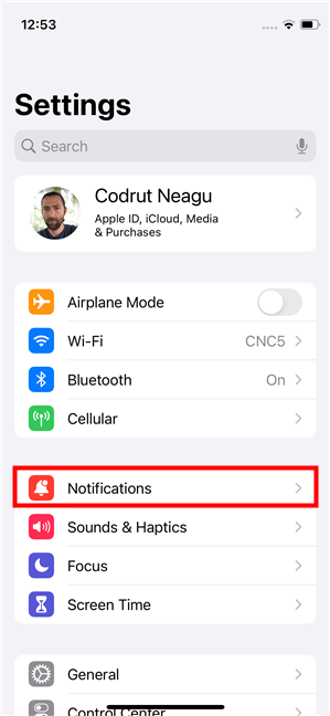 Find and access the Notifications settings