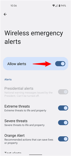 The emergency alerts that Android can receive