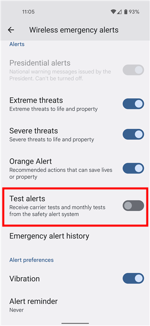 Disable only some types of emergency alerts