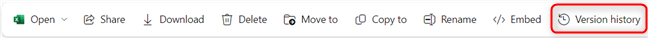 Check the top toolbar for the Version history option