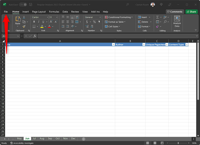 In Microsoft Excel, click File