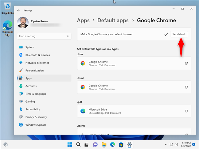 Setting the default browser in Windows 11 22H2 is easy