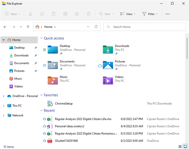 File Explorer has a new Home page