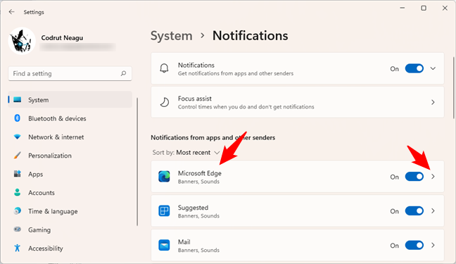 How to access the detailed notification settings for an app
