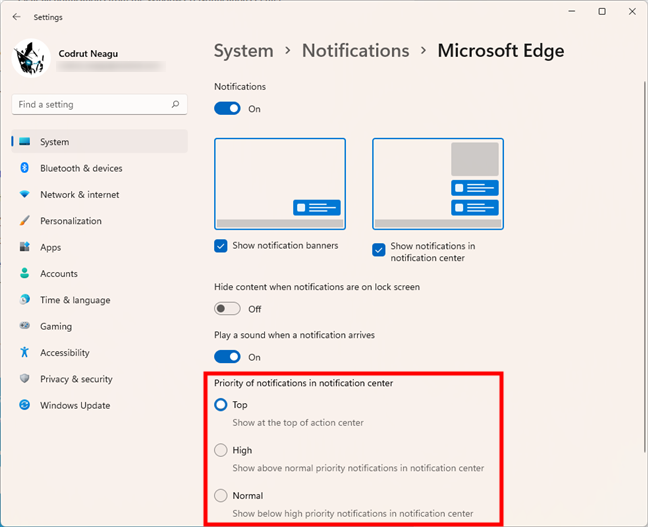 Priority of notifications in notification center