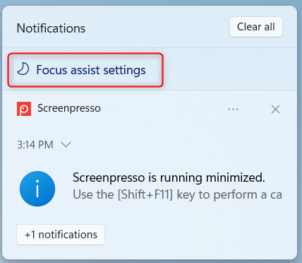 Access Focus Assist settings from the Windows 11 Notifications Center