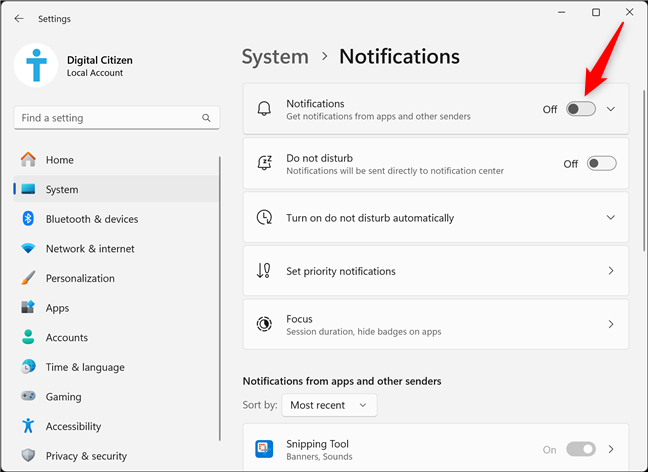 How to turn off notifications in Windows 11