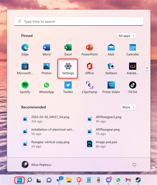 Access Windows 11 Notifications Settings from the Start menu