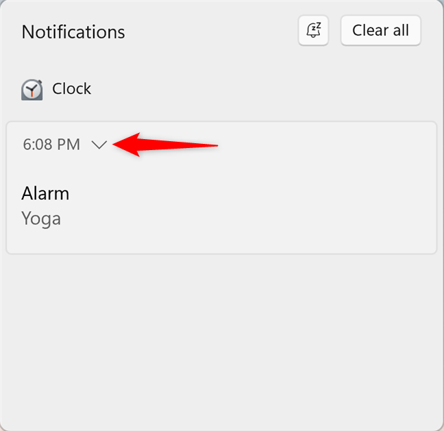 Click or tap the arrow to expand the notification