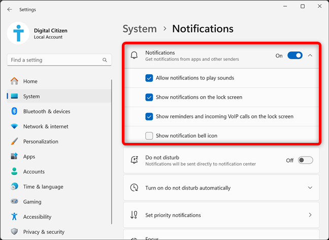 Customize notification behavior in Windows 11