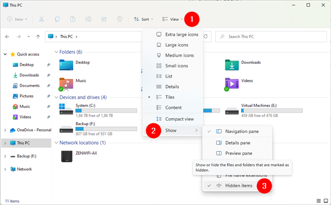 Show hidden items in Windows 11's File Explorer