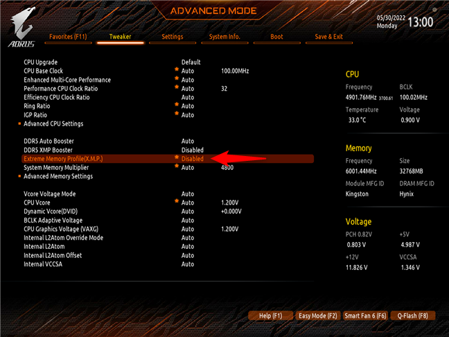 Extreme Memory Profile setting in UEFI