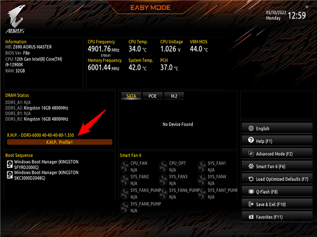 XMP profile set and in use