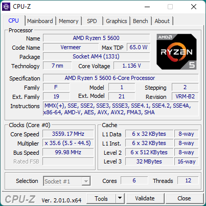 AMD Ryzen 5 5600: Specifications