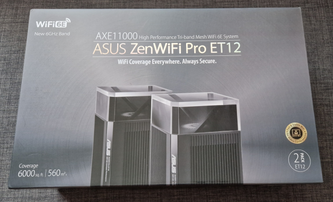 The packaging for ASUS ZenWiFi Pro ET12 is very elegant