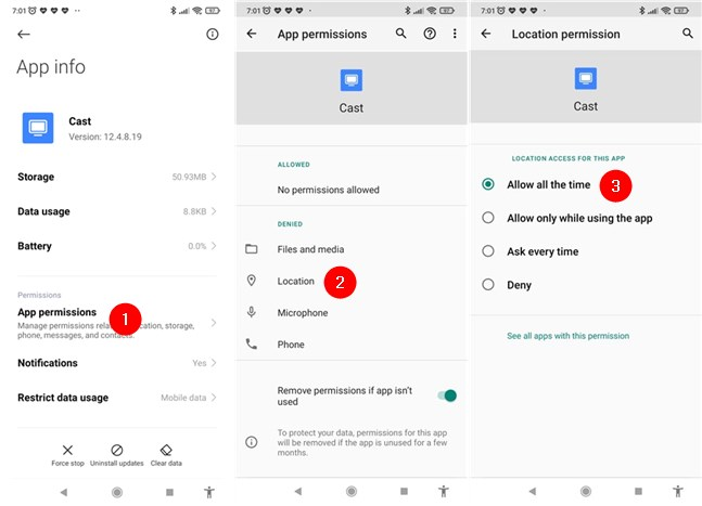 Allow Cast to access your Location on a Xiaomi device
