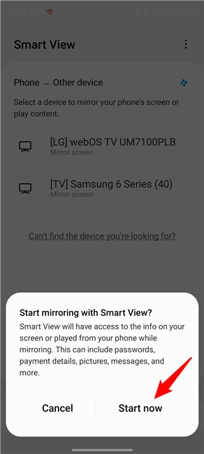 Start mirroring with Smart View