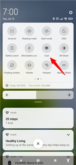 Open Cast on a Xiaomi smartphone