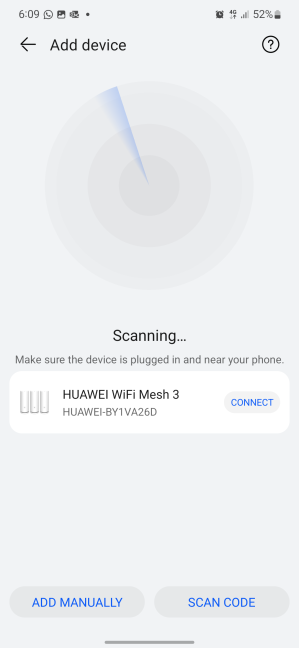 The app is scanning for devices