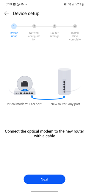 How HUAWEI WiFi Mesh 3 should be connected to the optical modem from your ISP