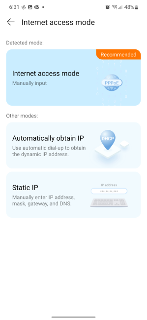 Tap on Internet access mode