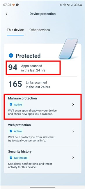 Microsoft Defender malware protection on Android