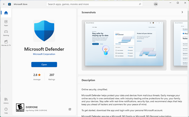 Microsoft Defender in the Microsoft Store