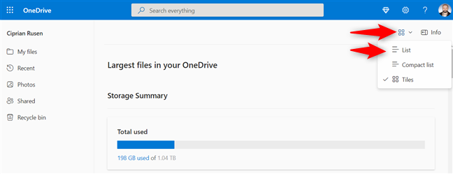 Choose how to view the largest files in your OneDrive