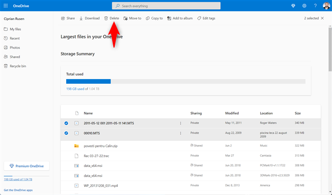 Delete the largest files on your OneDrive