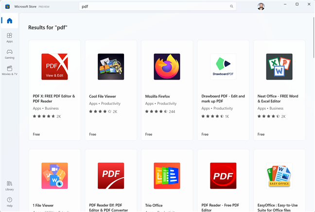 The Microsoft Store searches for apps that can open your file