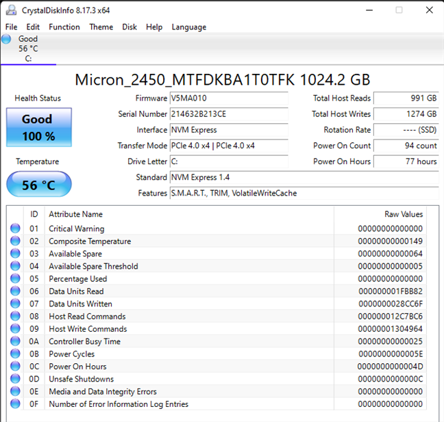 Information about the solid-state drive