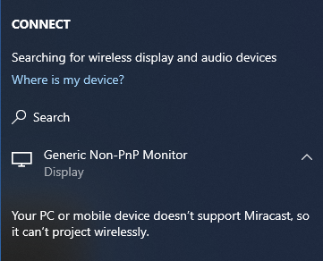 Many desktop PCs can't project wirelessly