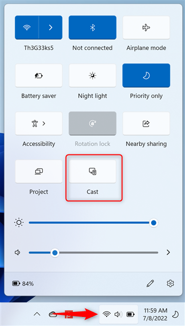 Choose Cast in Windows 11's Quick Settings 